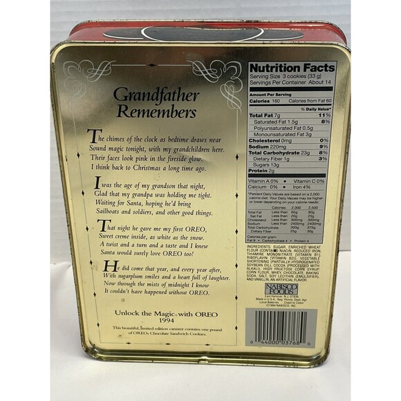 1994 Vintage Unlock The Magic With Oreo Grandfather Remembers Christmas Tin USA - Picture 10 of 10